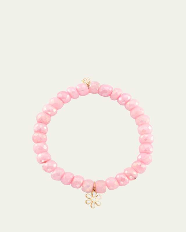 14K Gold Daisy on Pink Grapolite Beaded Bracelet
